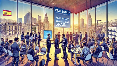 An illustration of a real estate networking event in Spain