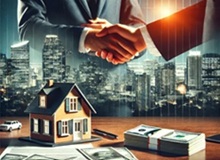 A professional and modern illustration representing securing funding for a real estate company